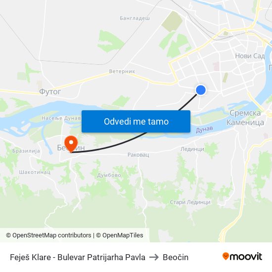 Feješ Klare - Bulevar Patrijarha Pavla to Beočin map