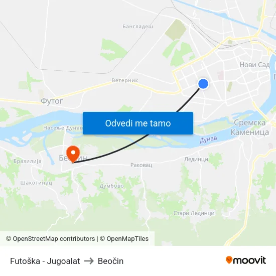 Futoška - Jugoalat to Beočin map