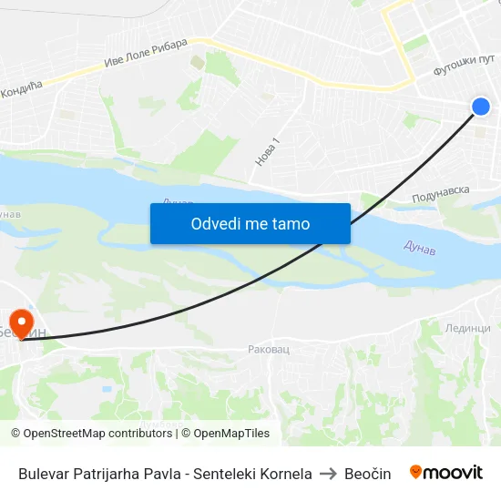Bulevar Patrijarha Pavla - Senteleki Kornela to Beočin map