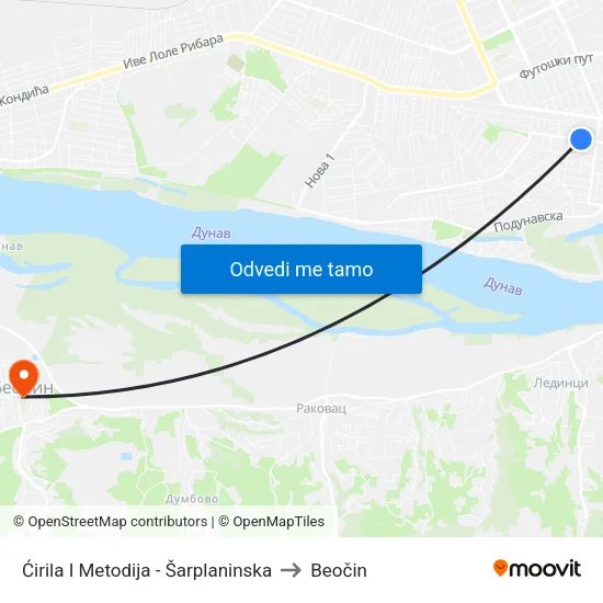 Ćirila I Metodija - Šarplaninska to Beočin map