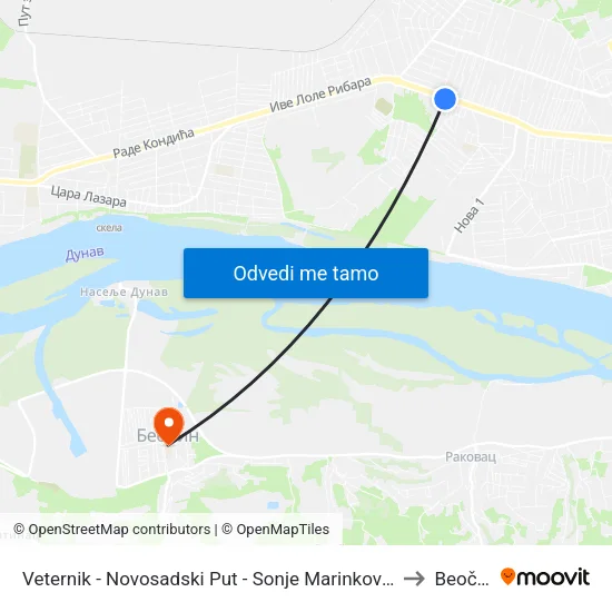 Veternik - Novosadski Put - Sonje Marinković to Beočin map