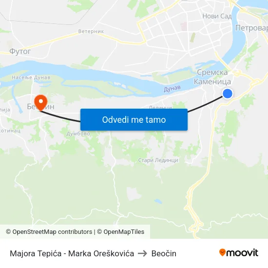 Majora Tepića - Marka Oreškovića to Beočin map