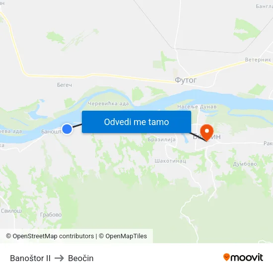 Banoštor II to Beočin map