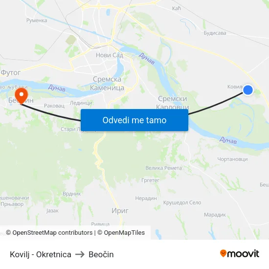 Kovilj - Okretnica to Beočin map