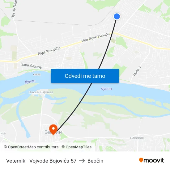 Veternik - Vojvode Bojovića 57 to Beočin map