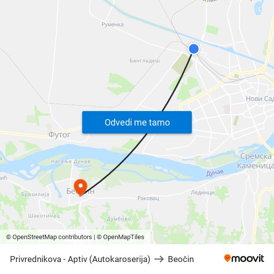Privrednikova - Aptiv (Autokaroserija) to Beočin map
