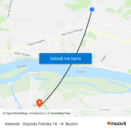 Veternik - Vojvode Putnika 16 to Beočin map