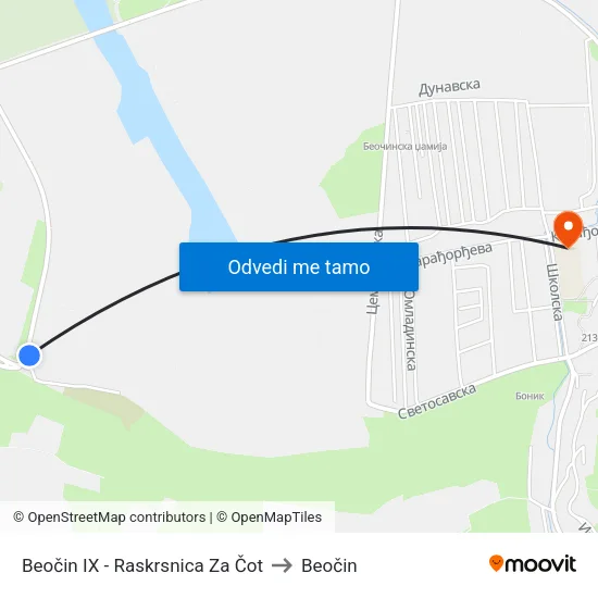 Beočin IX - Raskrsnica Za Čot to Beočin map