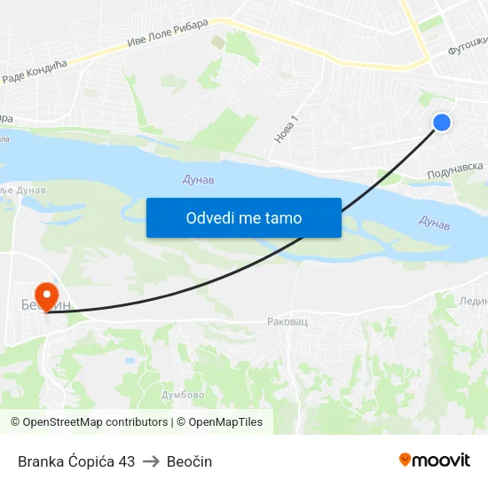 Branka Ćopića 43 to Beočin map