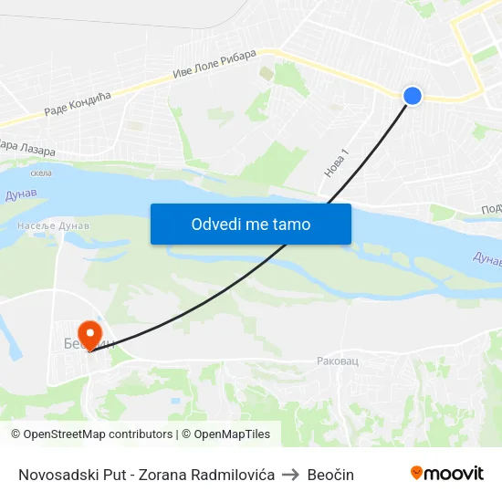 Novosadski Put - Zorana Radmilovića to Beočin map