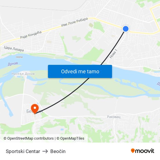 Sportski Centar to Beočin map