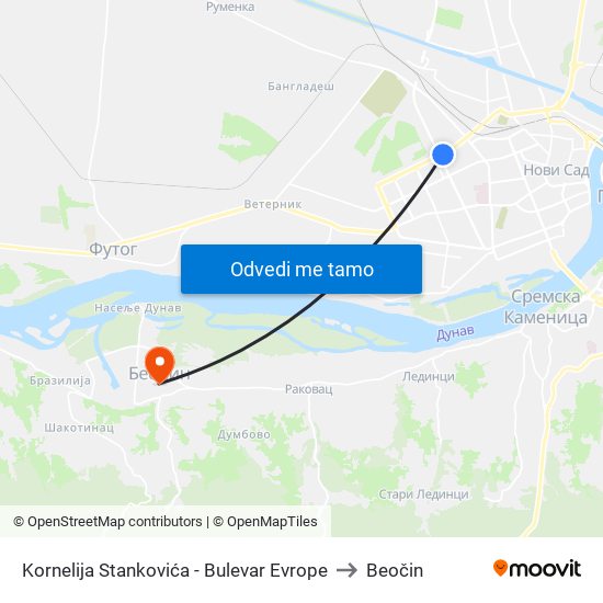 Kornelija Stankovića - Bulevar Evrope to Beočin map
