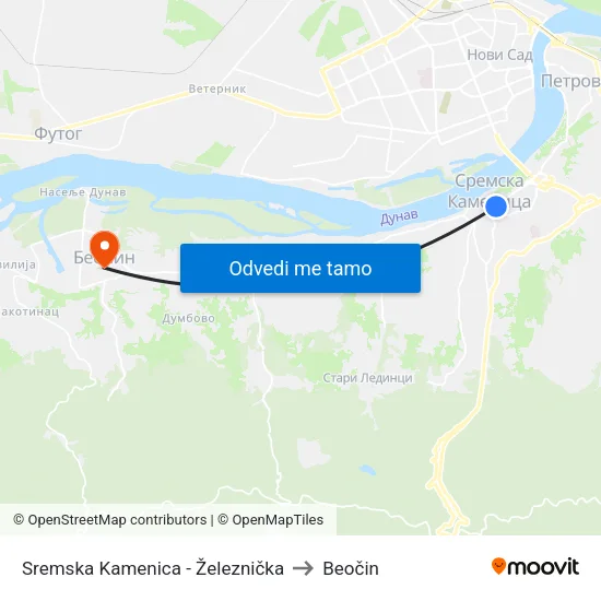 Sremska Kamenica - Železnička to Beočin map