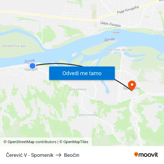 Čerević V - Spomenik to Beočin map