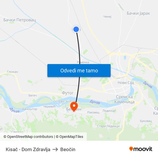 Kisač - Dom Zdravlja to Beočin map