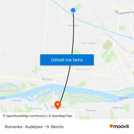 Rumenka - Kudeljara to Beočin map
