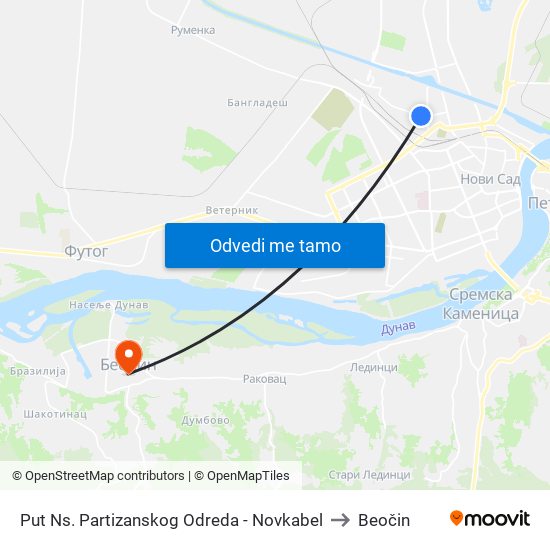 Put Ns. Partizanskog Odreda - Novkabel to Beočin map