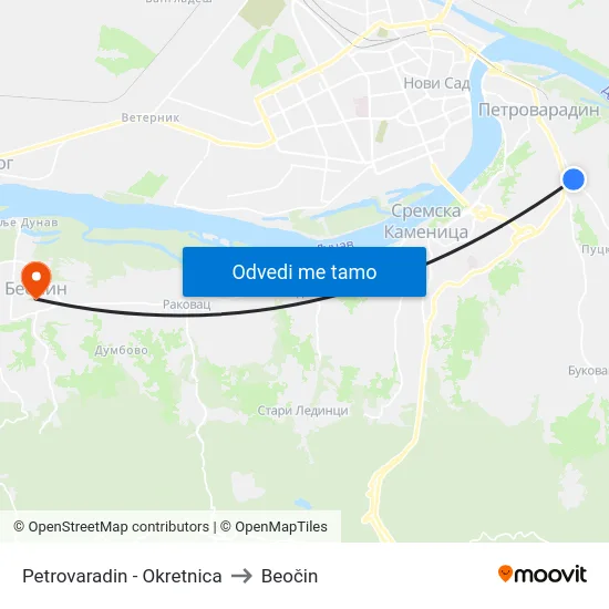 Petrovaradin - Okretnica to Beočin map