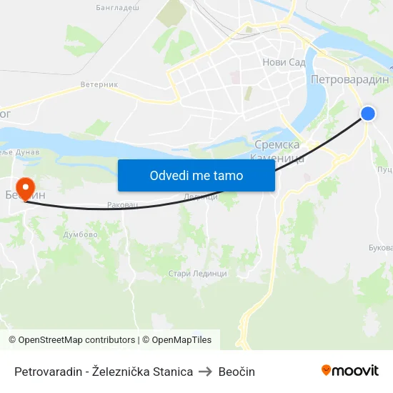 Petrovaradin - Železnička Stanica to Beočin map