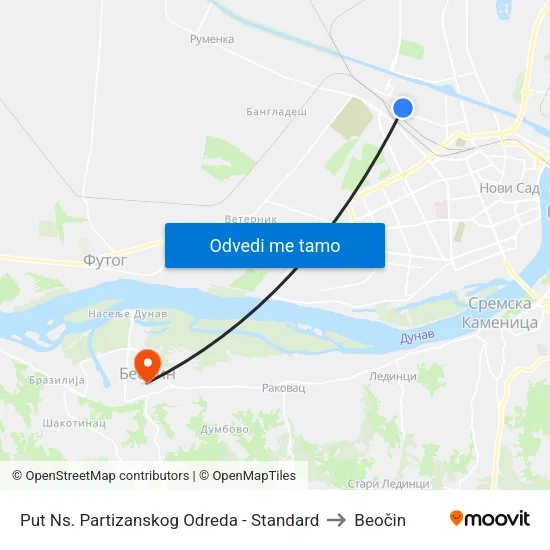 Put Ns. Partizanskog Odreda - Standard to Beočin map