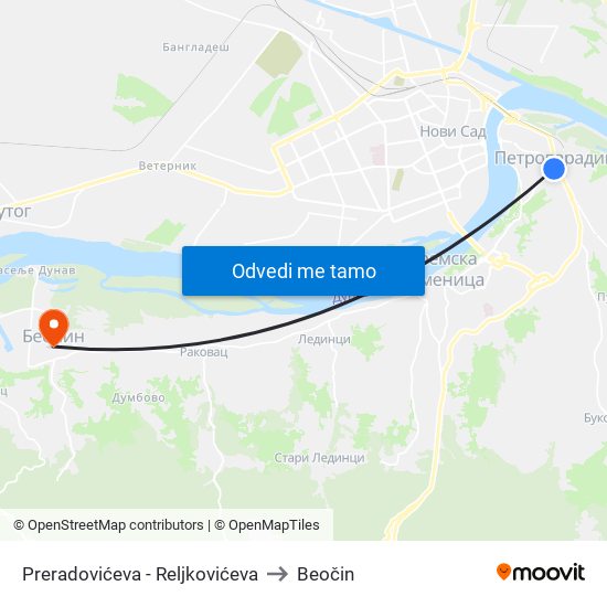 Preradovićeva - Reljkovićeva to Beočin map