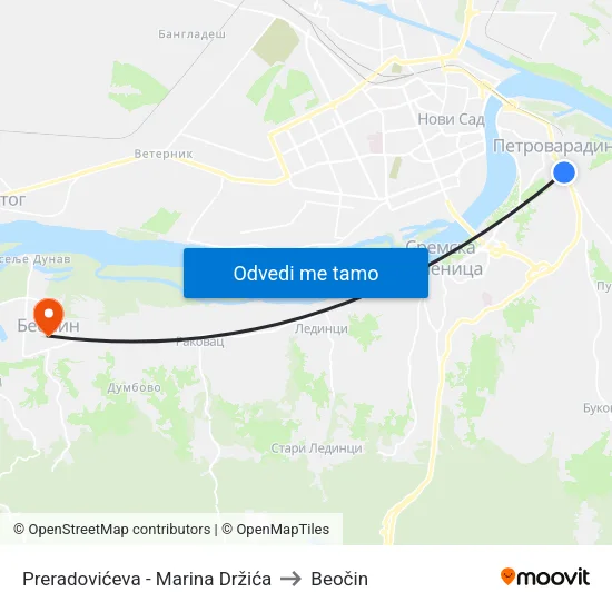 Preradovićeva - Marina Držića to Beočin map