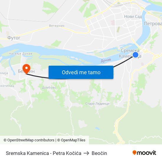 Sremska Kamenica - Petra Kočića to Beočin map