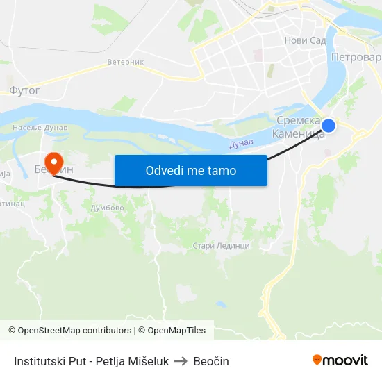 Institutski Put - Petlja Mišeluk to Beočin map
