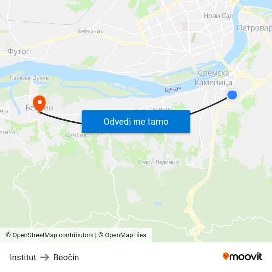 Institut to Beočin map