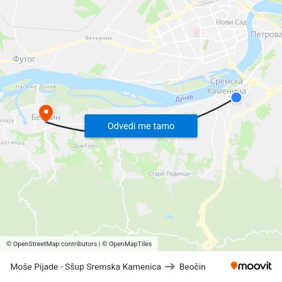 Moše Pijade - Sšup Sremska Kamenica to Beočin map