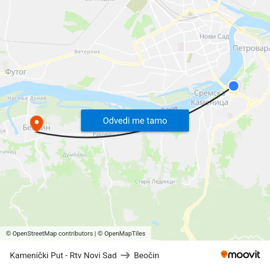 Kamenički Put - Rtv Novi Sad to Beočin map