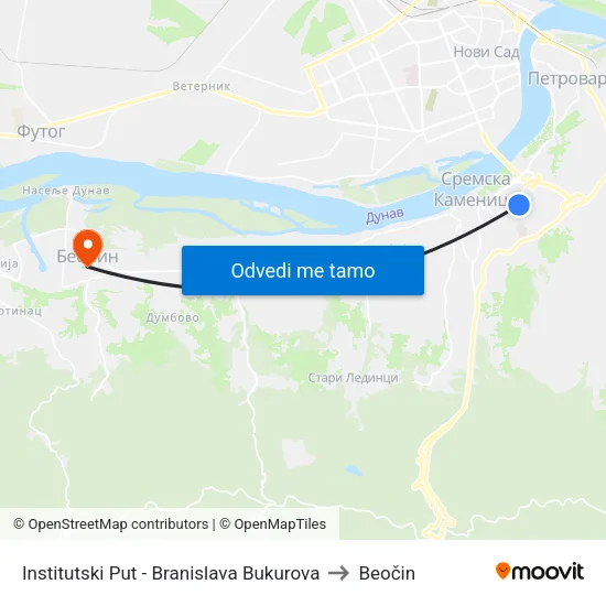 Institutski Put - Branislava Bukurova to Beočin map