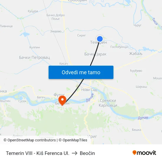 Temerin VIII - Kiš Ferenca Ul. to Beočin map