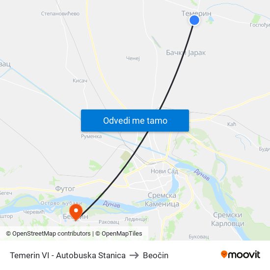 Temerin VI - Autobuska Stanica to Beočin map