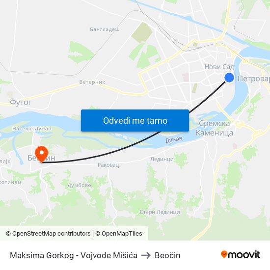 Maksima Gorkog - Vojvode Mišića to Beočin map