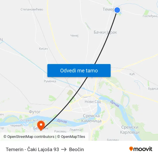 Temerin - Čaki Lajoša 93 to Beočin map
