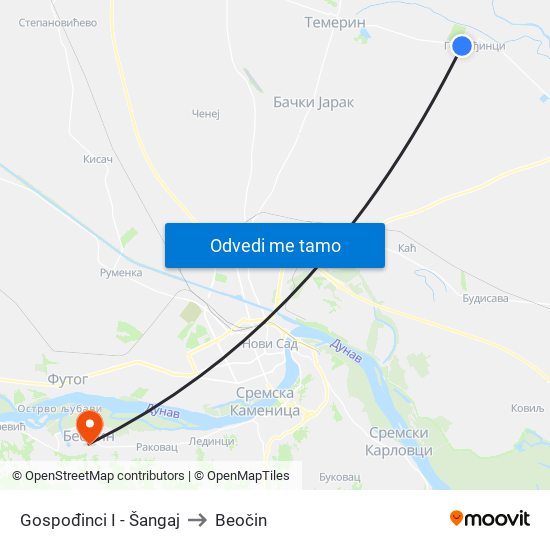 Gospođinci I - Šangaj to Beočin map