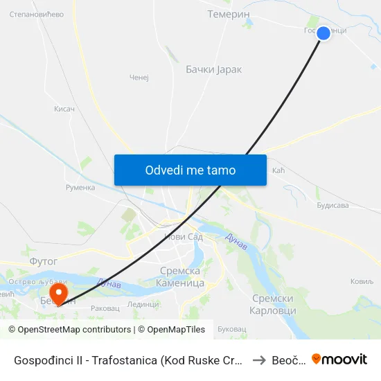 Gospođinci II - Trafostanica (Kod Ruske Crkve) to Beočin map
