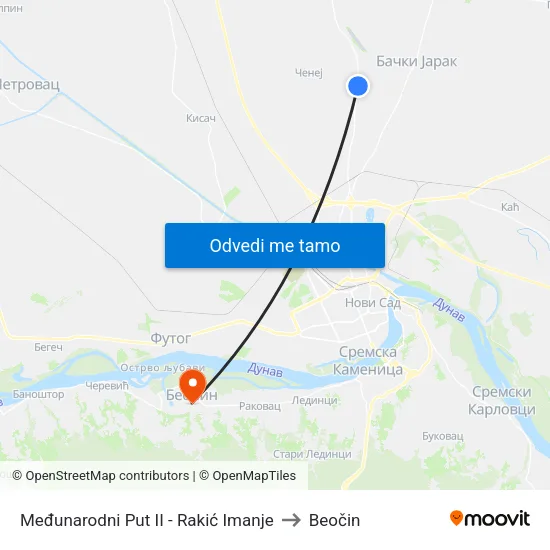 Međunarodni Put II - Rakić Imanje to Beočin map