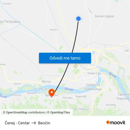 Čenej - Centar to Beočin map