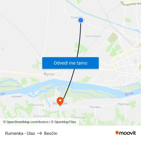 Rumenka - Ulaz to Beočin map