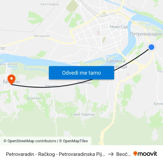 Petrovaradin - Račkog - Petrovaradinska Pijaca to Beočin map