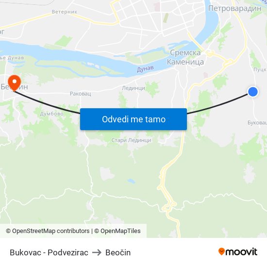 Bukovac - Podvezirac to Beočin map