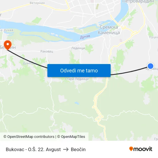 Bukovac - O.Š. 22. Avgust to Beočin map
