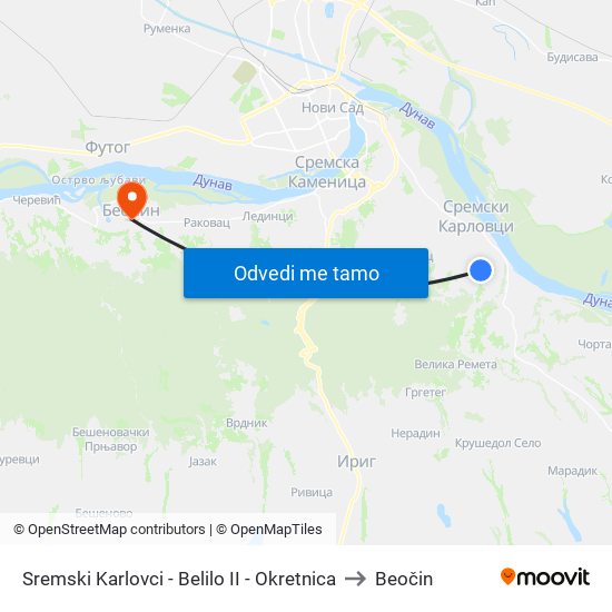 Sremski Karlovci - Belilo II - Okretnica to Beočin map