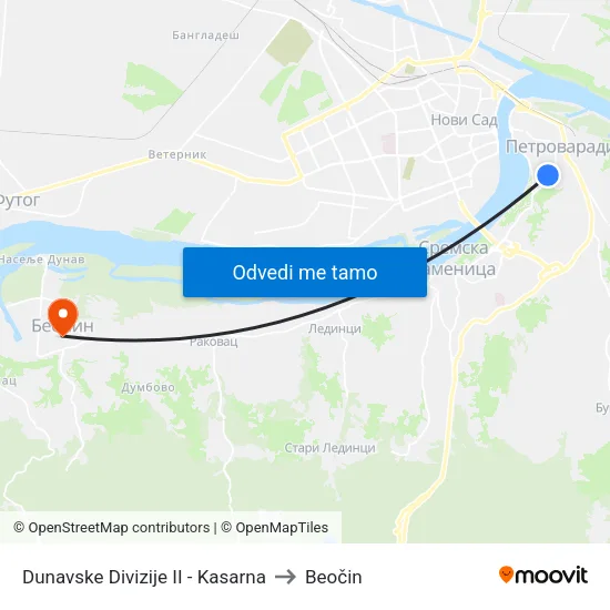 Dunavske Divizije II - Kasarna to Beočin map