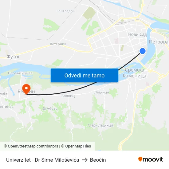 Univerzitet - Dr Sime Miloševića to Beočin map