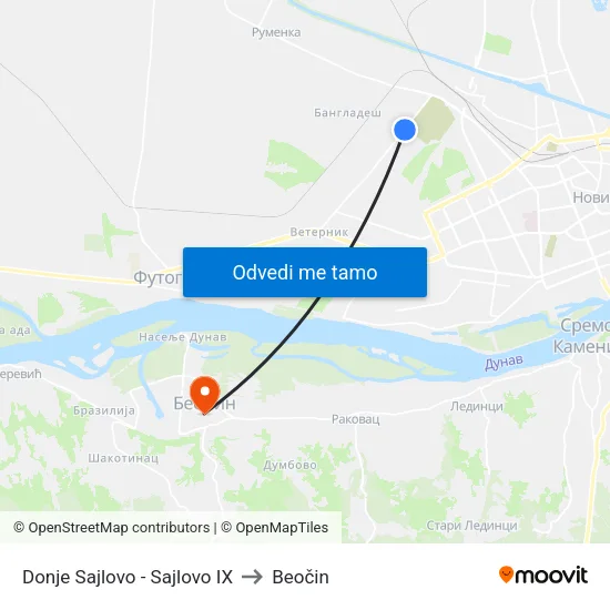 Donje Sajlovo - Sajlovo IX to Beočin map