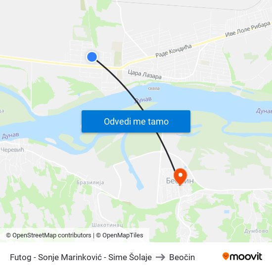 Futog - Sonje Marinković - Sime Šolaje to Beočin map