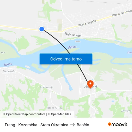 Futog - Kozaračka - Stara Okretnica to Beočin map